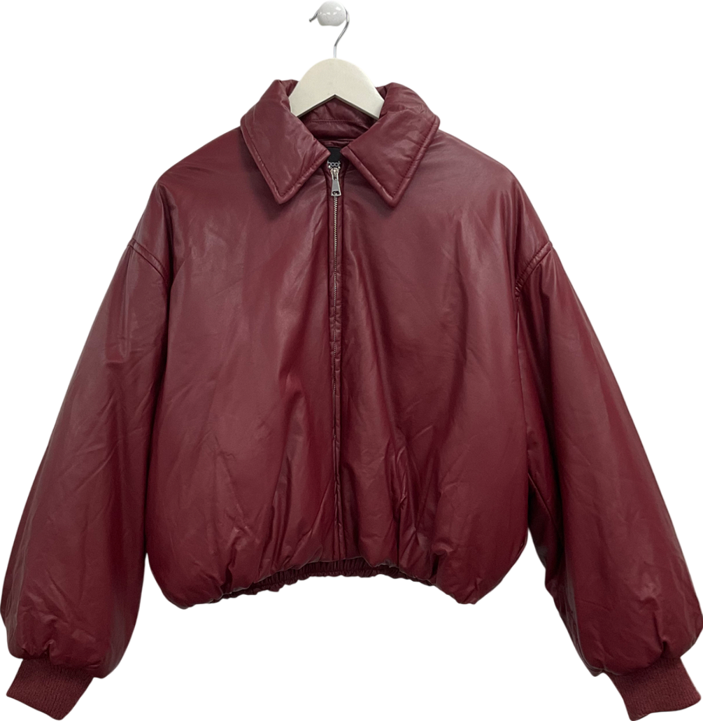 boohoo Red Padded Faux Leather Bomber Jacket UK 14