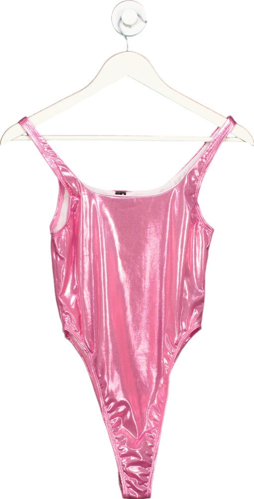 PrettyLittleThing Pink High Shine Bodysuit UK 10