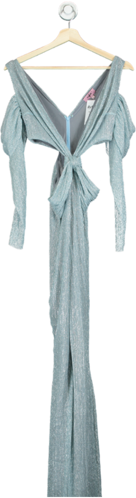 Ines Gaia Light Blue Metallic Plissé Maxi Dress UK S