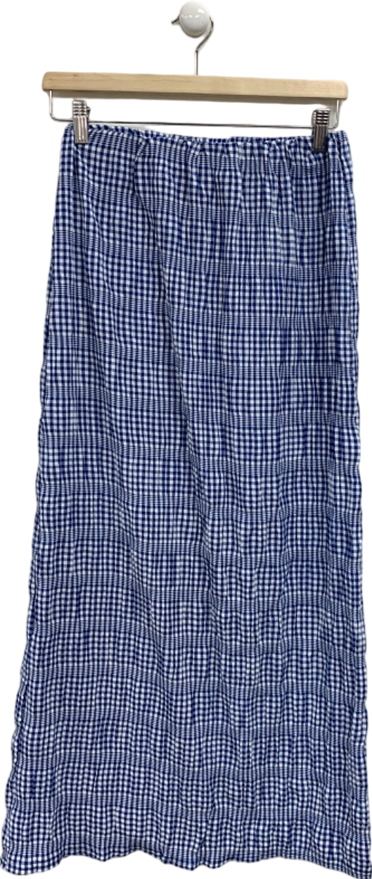 Boohoo Blue Petite Gingham Woven Maxi Skirt UK 10