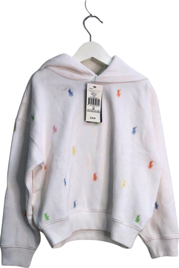 Ralph Lauren White / mulitcolour Embroidered Pony logo Hoodie UK 6