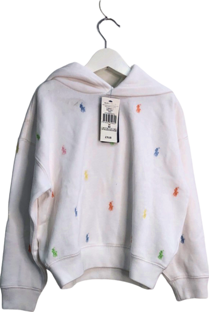 Ralph Lauren White / mulitcolour Embroidered Pony logo Hoodie UK 6