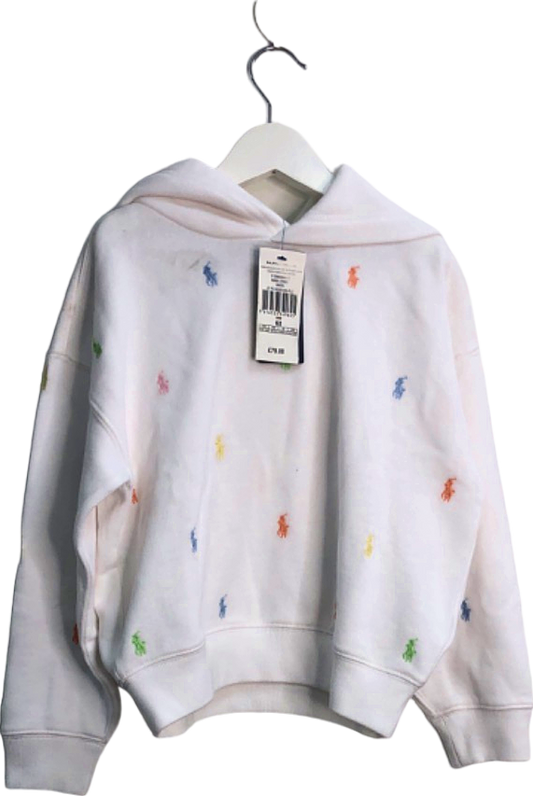 Ralph Lauren White / mulitcolour Embroidered Pony logo Hoodie UK 6