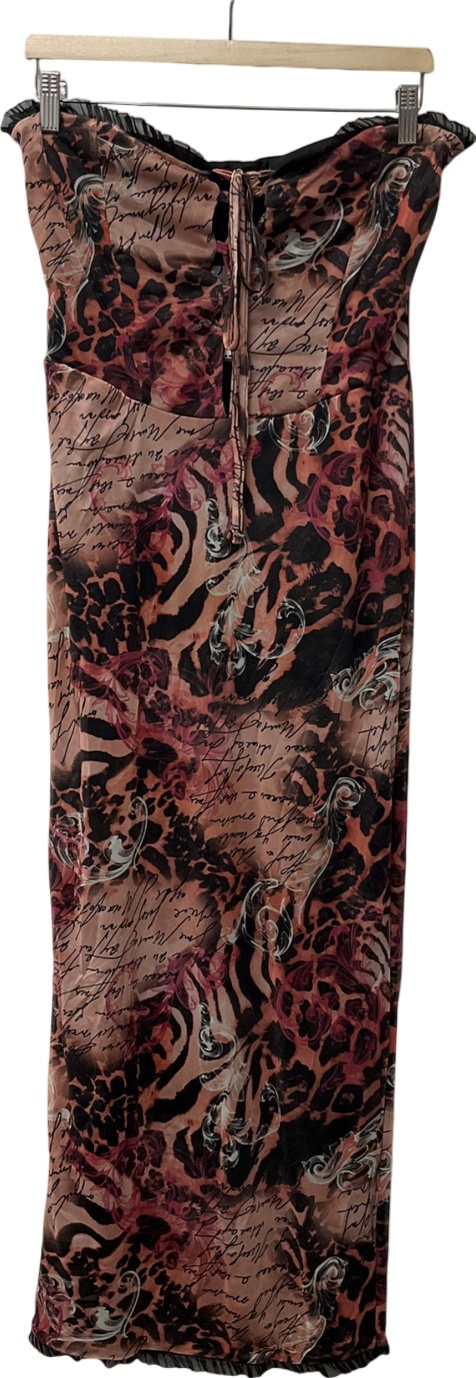 boohoo Brown Floral Tie Front Maxi Dress UK 14