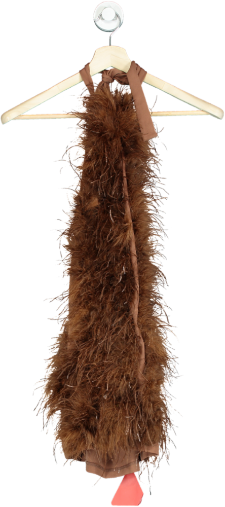 EGO Brown Halter Neck Feather Trim Top UK 8