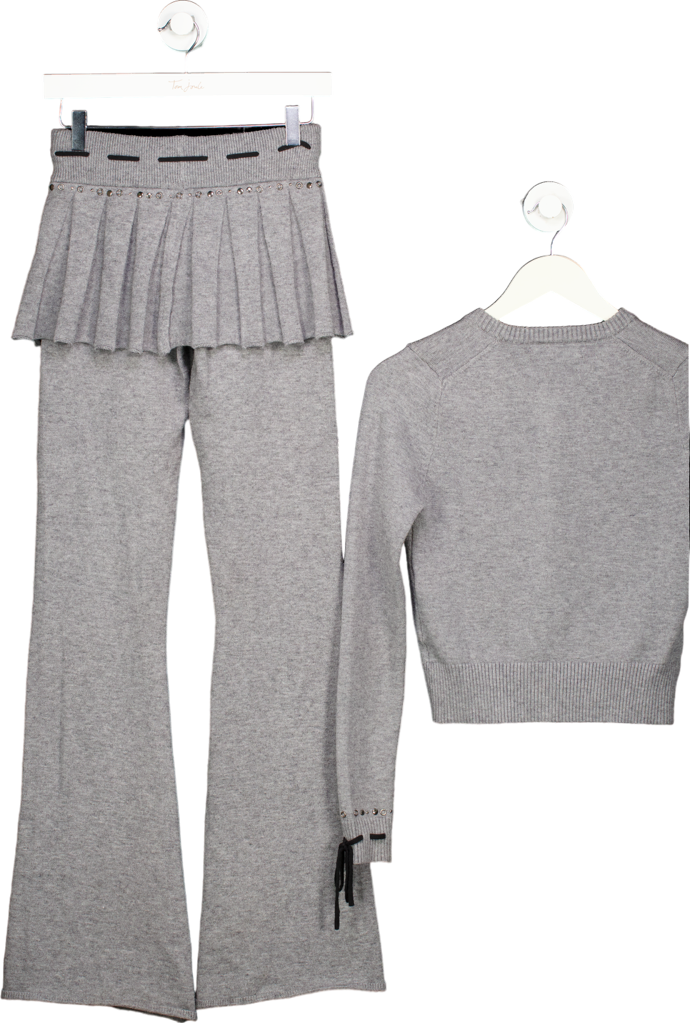 Jaded London Grey Knitted Cardigan and Skirted Trousers Set UK XS
