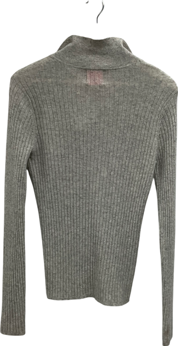 Crush Cashmere Beige Cashmere Ribbed V Neck Collared Sweater UK S
