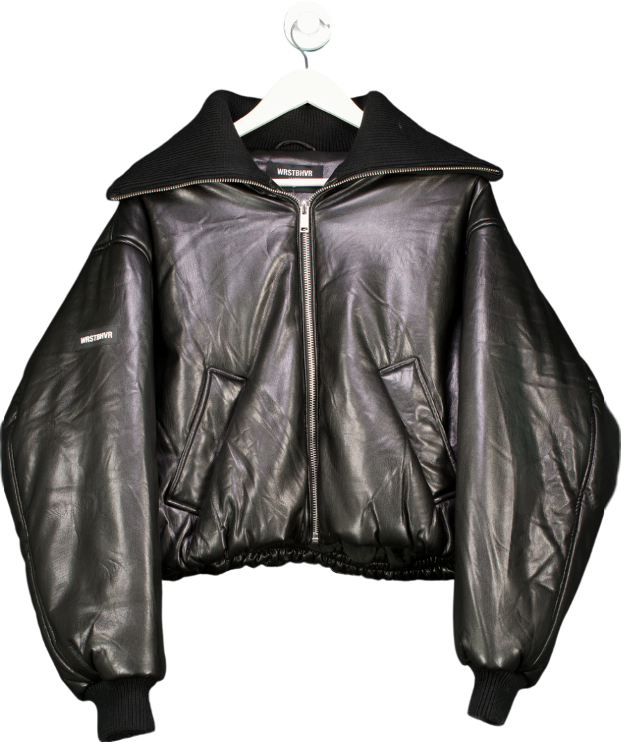 WRSTBHVR Black Padded Hega Vegan Leather Jacket UK M