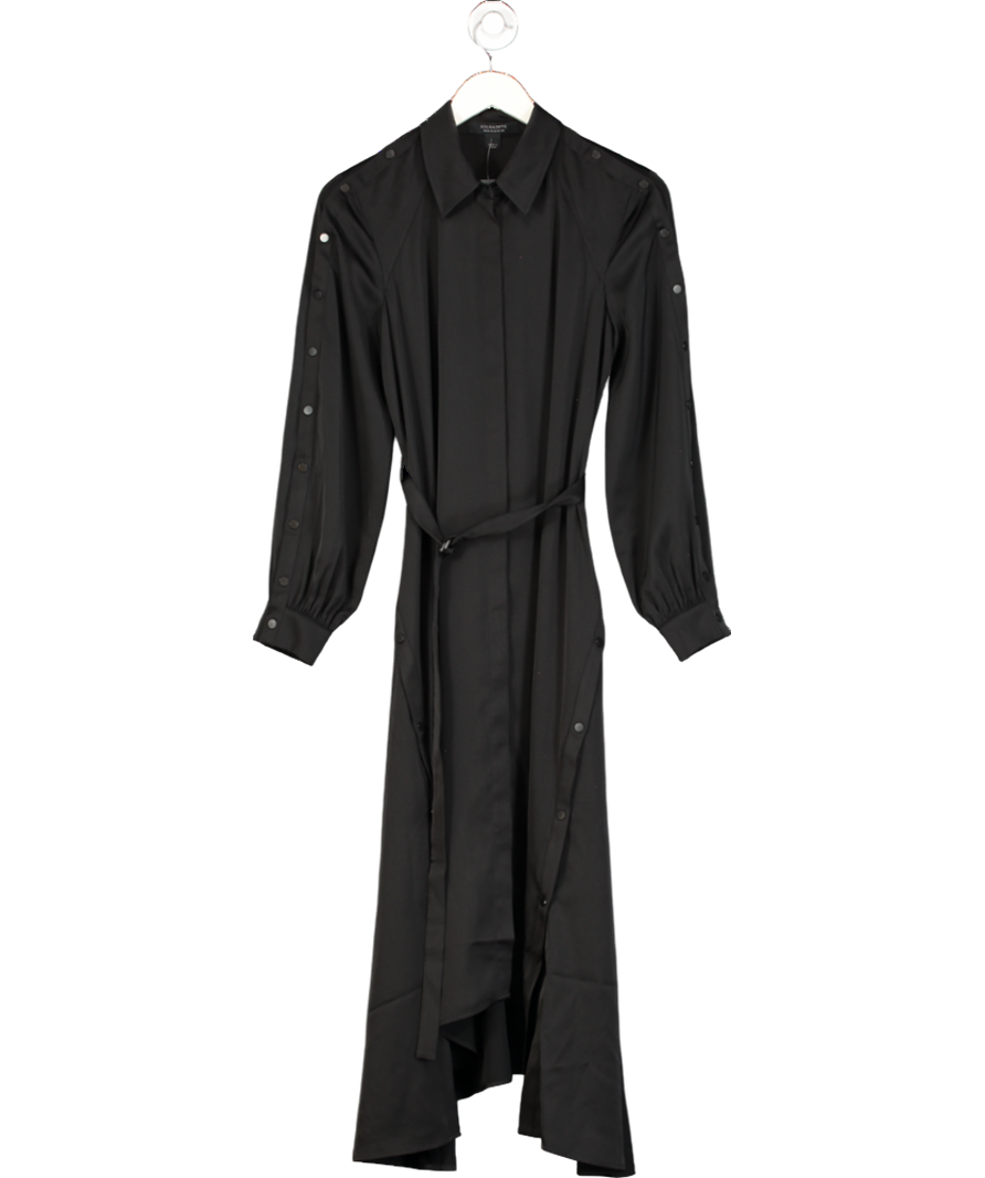 All Saints Black Lexi Satin Midi Dress UK 6