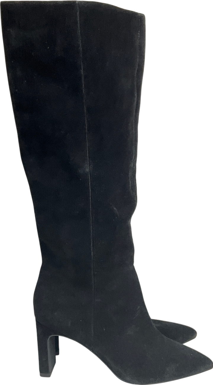 Marks and Spencer Black Suede Block Heel Knee High Boots UK 4 EU 37 👠