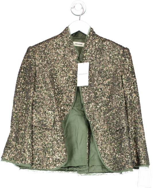 Zadig & Voltaire Green Verys Sequin Cropped Blazer UK 6