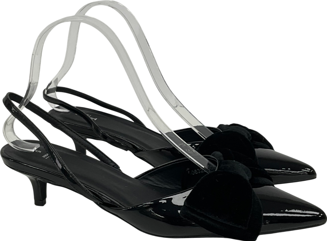 TU Black Patent Bow Slingback Kitten Heels UK 5 EU 38 👠