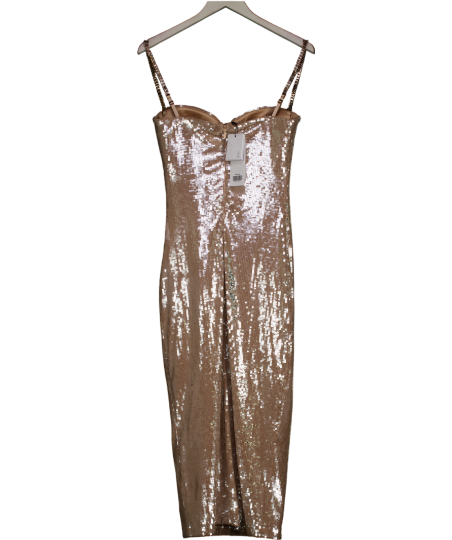 Nadine Merabi Nude Nina Champagne Midi Dress UK 10