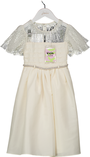 Self Portrait Cream Satin And Tulle Crystal Embellished Belted Dress 5 Years