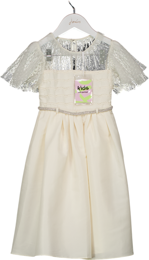 Self-Portrait Cream Satin And Tulle Crystal Embellished Belted Dress 5 Years