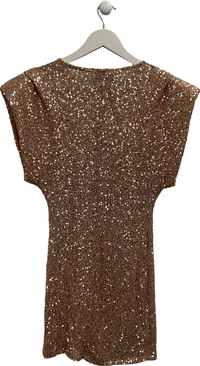 River Island Rose Gold Shoulder Detail Sequin Mini Dress UK S