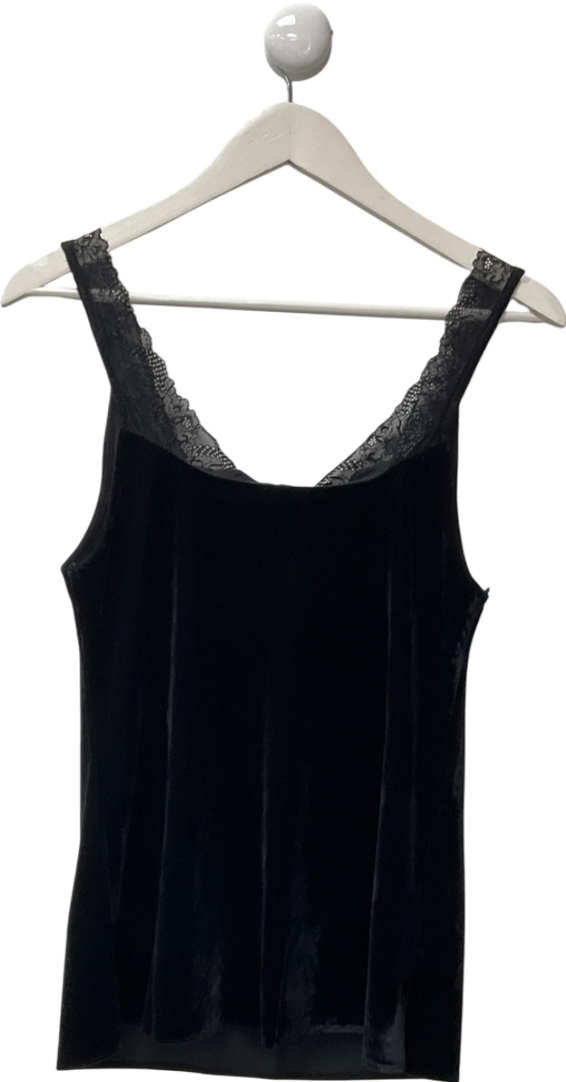River Island Black Velvet Lace Cami Top UK 12