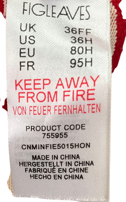 figleaves Red Pimlico Non Pad Underwired Sheer Balcony Bra UK 36FF