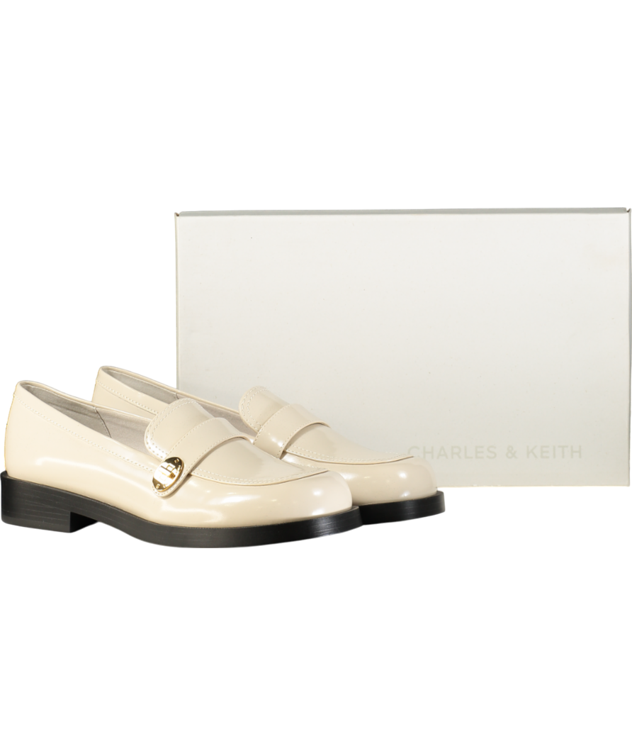 Charles & Keith Cream Hettie Metallic Buckle Strap Loafers UK 6 EU 39 👠