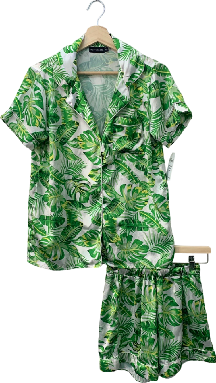 PRETTYLITTLETHING Green Tropical Pyjama Set XS