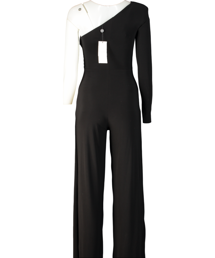 Club L Black Mila One Shoulder Ruched Wide Leg Jumpsuit UK 8