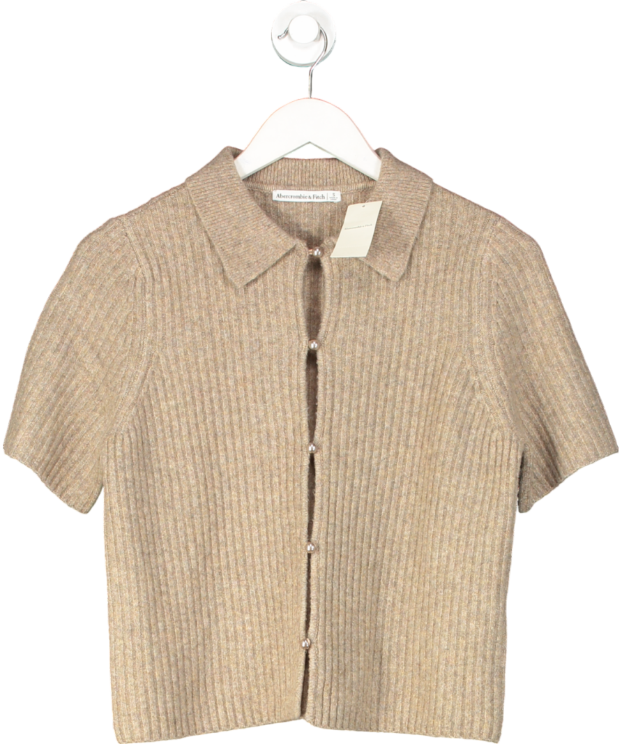 Abercrombie & Fitch Beige Pearl Button Collared Cardigan UK S