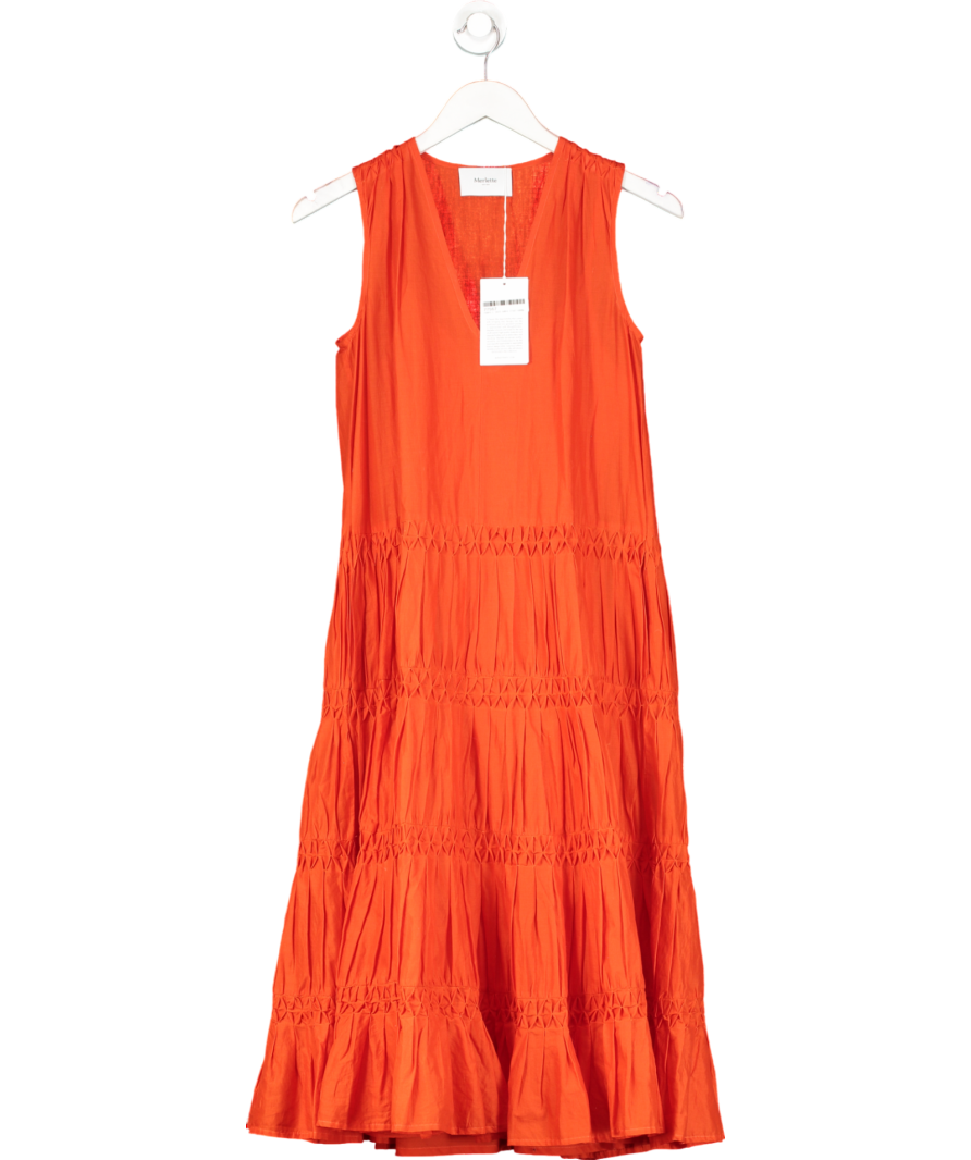 MERLETTE Orange Women's Wallis Smocked Dress UK XS