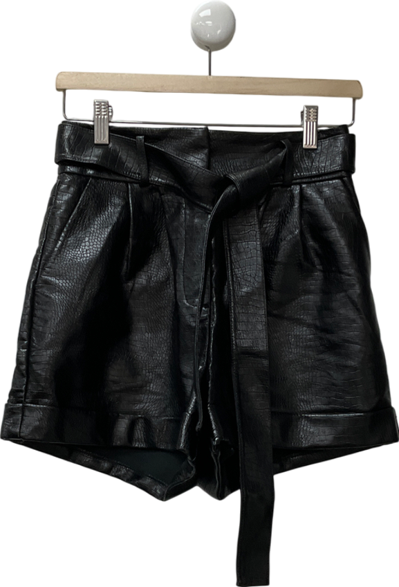 Topshop Black Faux Leather Short With Tie Belt UK 8