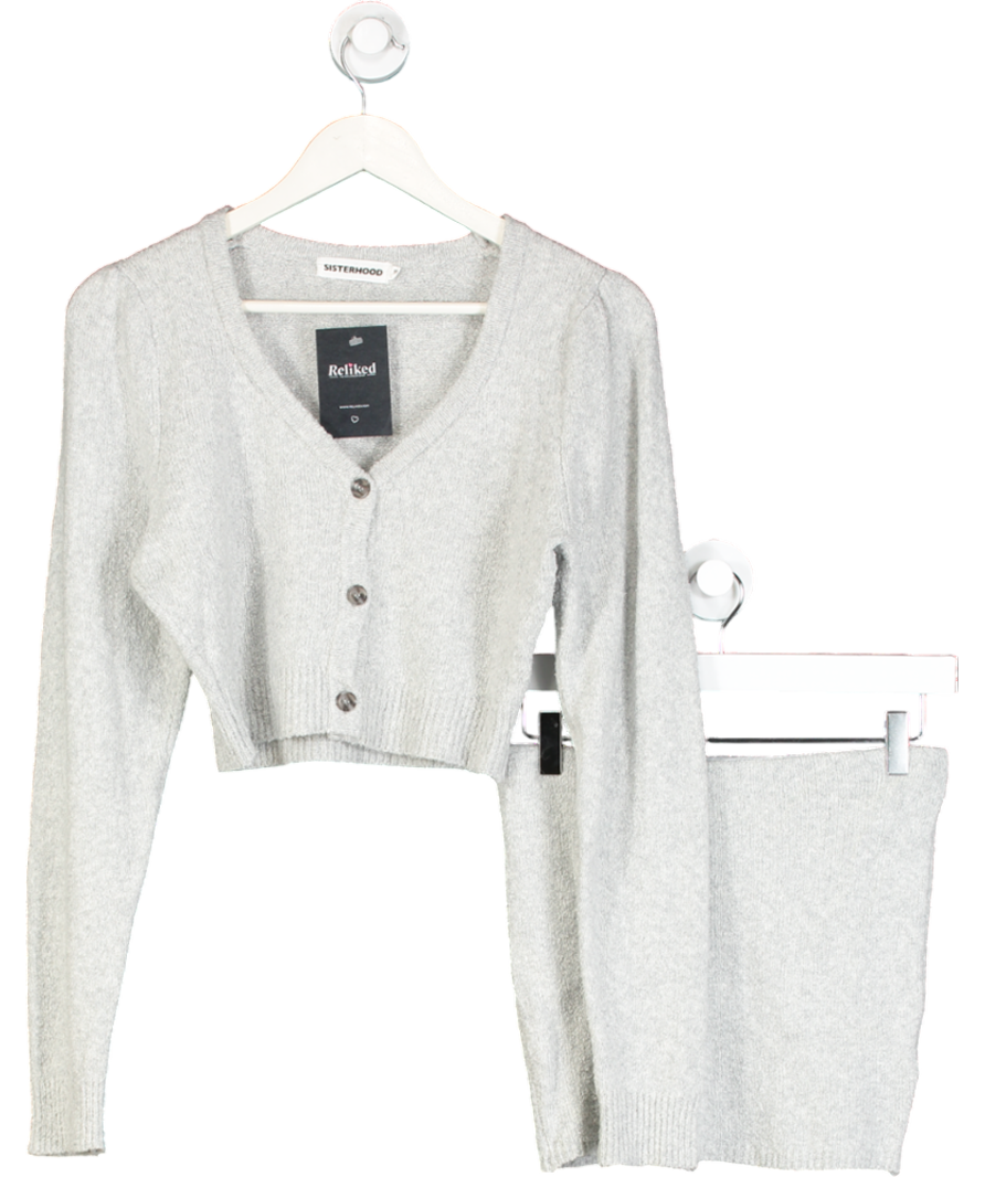 Sisterhood Grey Cropped Knitted Cardigan & Knitted Shorts UK XS
