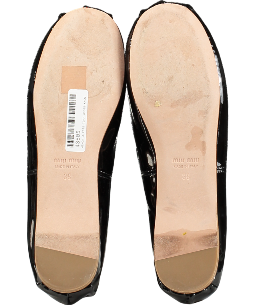Miu Miu Black Patent Leather Logo Strap Ballerina Pumps UK 5 EU 38 👠