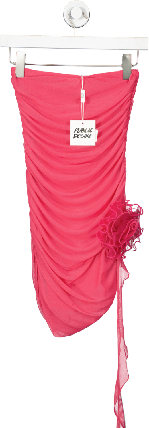 Public Desire Pink Rose Detail Bandeau Mesh Mini Dress UK 8
