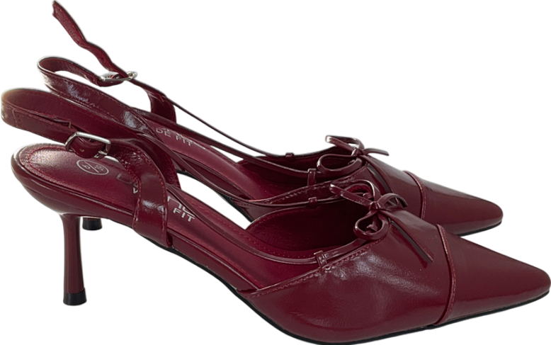 boohoo Red Wide Fit Bow Detail Toe Cap Slingback Pumps UK 6 EU 39 👠