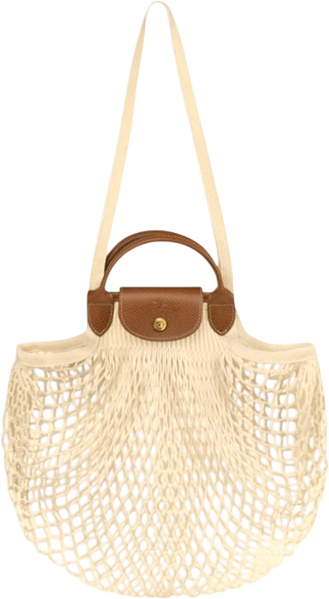 LONGCHAMP Cream Le Pliage Filet Top Handle Net Bag, Ecru