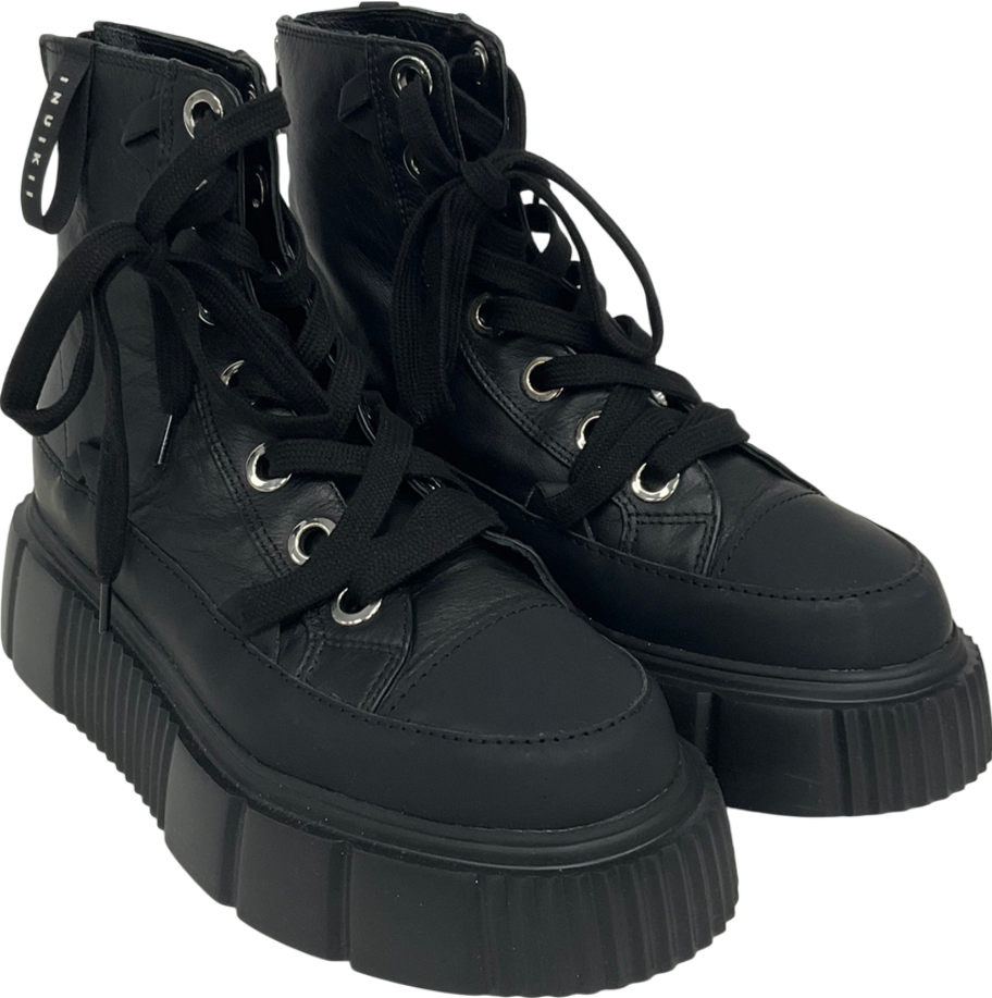 INUIKII Leather Matilda Black Platform Sneaker Boots UK 5 EU 38