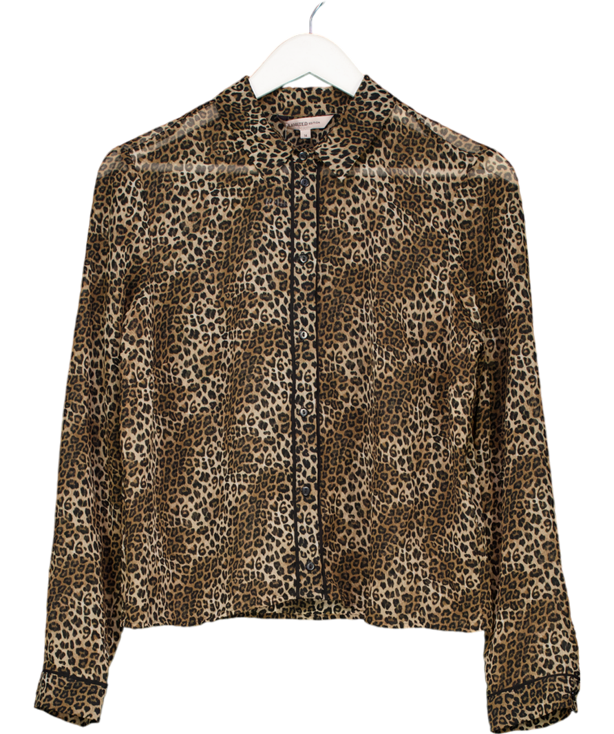 M&S Brown Sheer Leopard Print Blouse UK 14