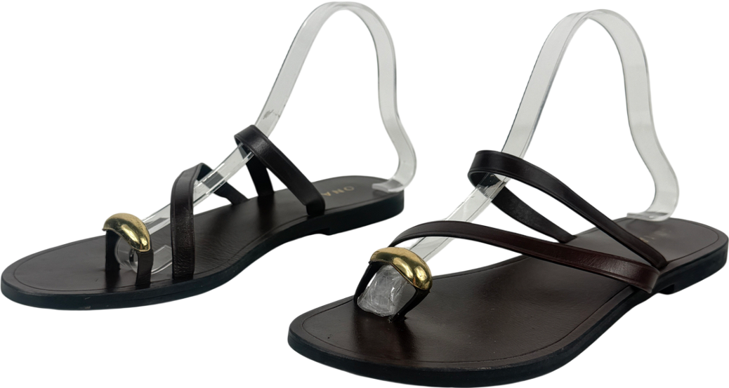 Jonak Plagettes With Slender Straps And Gold Details In Dark Brown Leather UK 7 EU 40