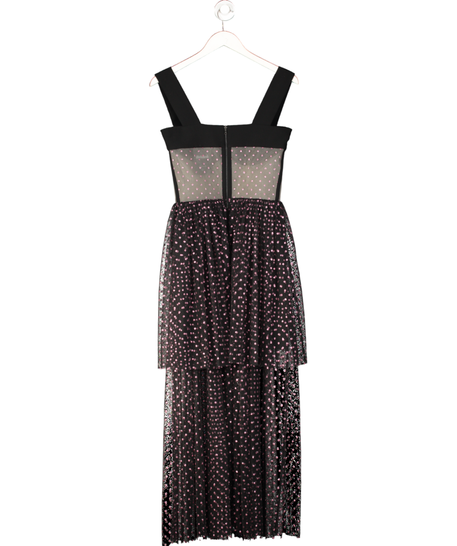 Rasario Black Mesh Tiered Glitter Dot Midi Dress Fr36 UK 8