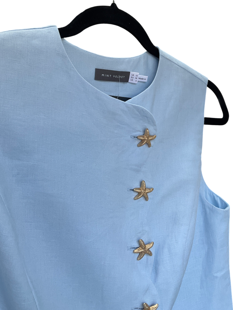 Mint Velvet Blue Linen Starfish Top UK 10