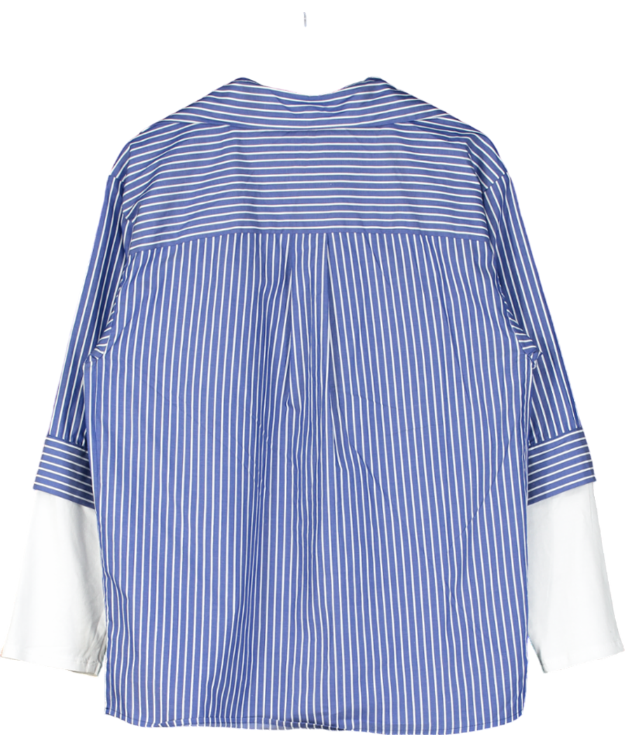 Maje Blue Organic Cotton Oversized Striped Shirt With Built In Under Top UK M