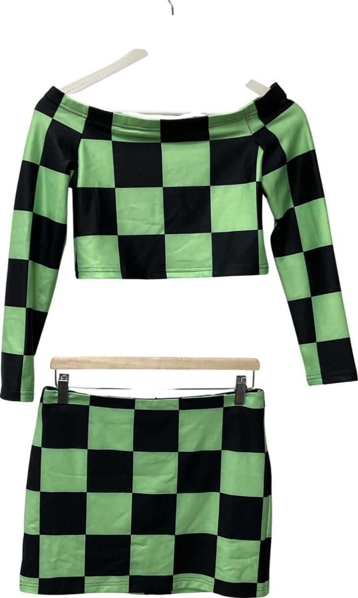 Labelrail X pose and repeat Green Repeat Off Shoulder Crop Top In Lime Checkerboard UK 10