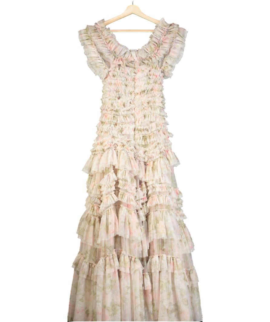 Needle & Thread Green Rose Powder Off-shoulder Gown In Moonshine UK 8