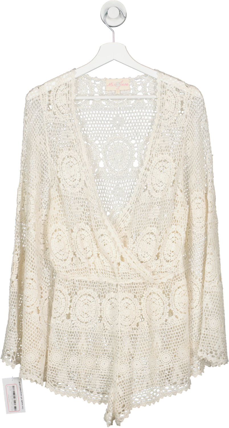 Miss June Cream Crochet Playsuit One Size