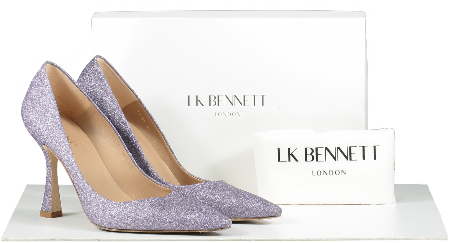 L.K.Bennett Purple Dazzle Lilac Glitter Fabric Flared Heel Courts UK 7 EU 40 👠