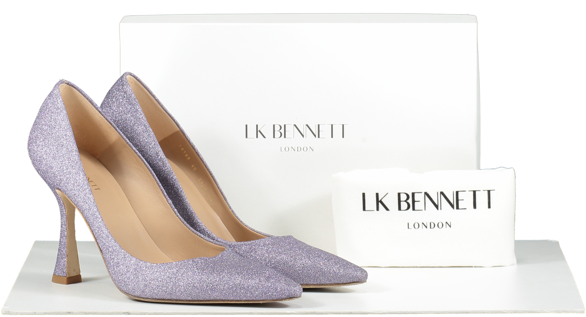 L.K.Bennett Purple Dazzle Lilac Glitter Fabric Flared Heel Courts UK 7 EU 40 👠