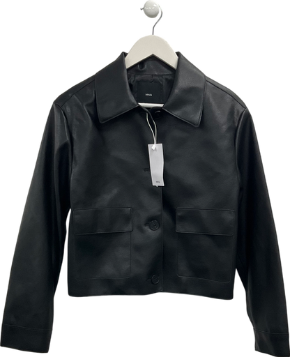 MANGO Black Leather Effect Jacket With Pockets UK S