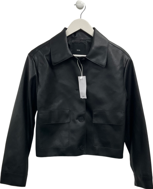 MANGO Black Leather Effect Jacket With Pockets UK S