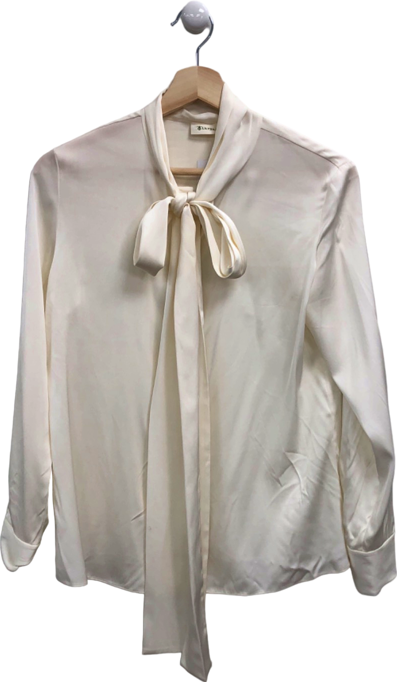 Lilysilk Ivory Silk Bow Tie Blouse Top UK XS