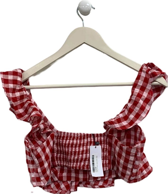 Nasty Gal Red Gingham Frill Crop Top UK XS