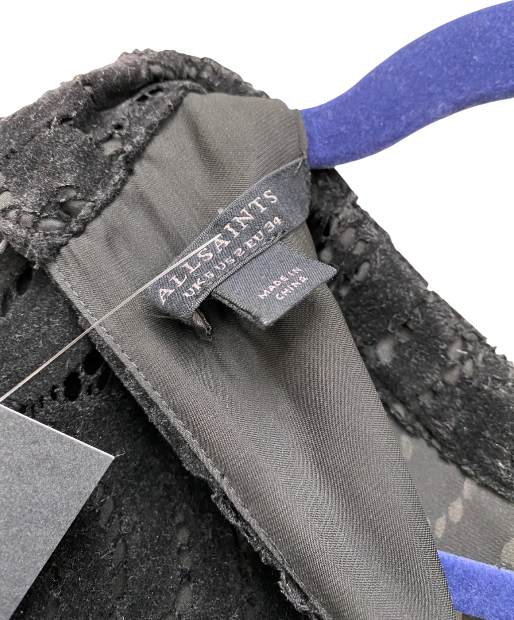 All Saints Black Camila Velvet Broderie Midi Dress UK 6