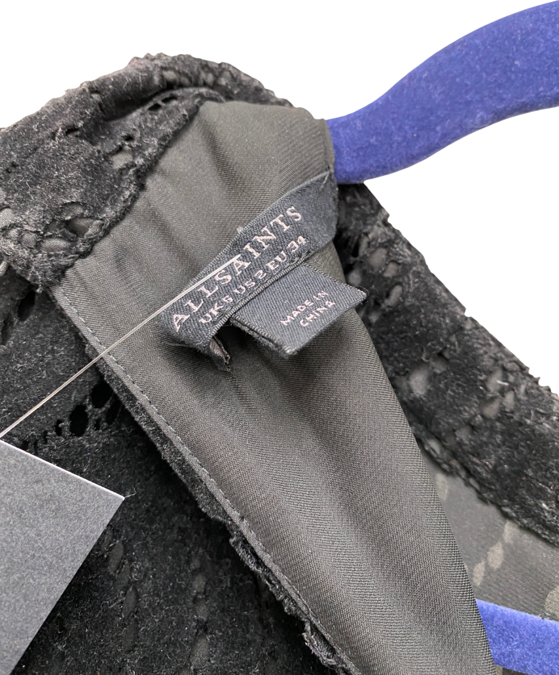 All Saints Black Camila Velvet Broderie Midi Dress UK 6